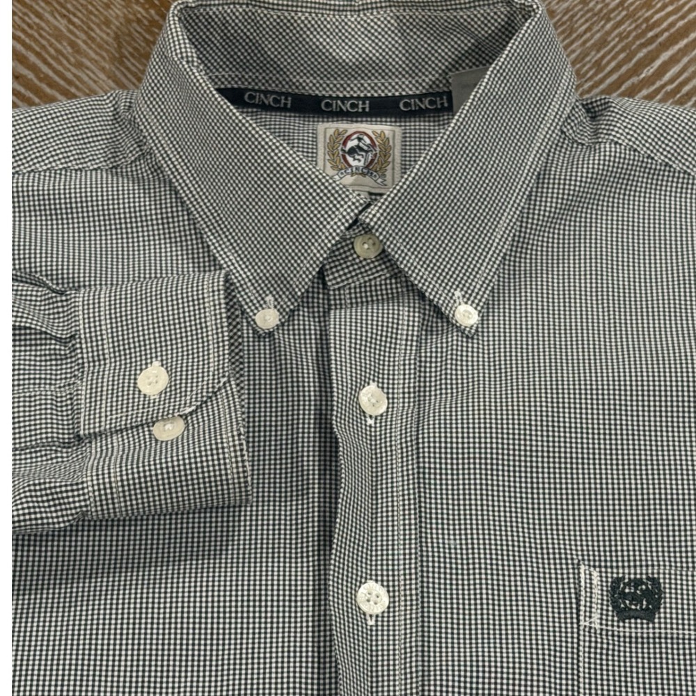 Cinch Mens Black White Gingham Check Long Sleeve Western Button Down Shirt L